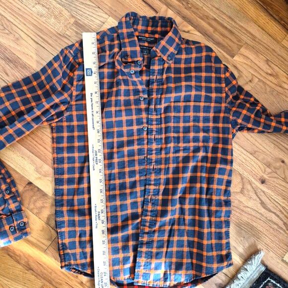 Banana Republic Untucked Fit Orange Blue Plaid Flannel Shirt Men’s Size S Cotton - Picture 5 of 7